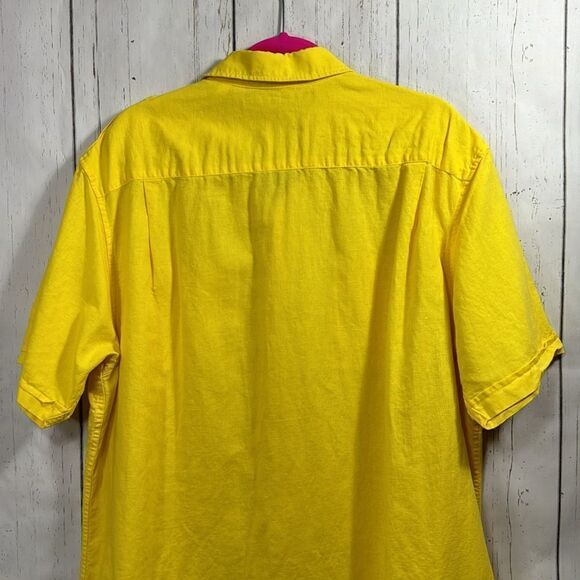 Sean John Shirt Mens Yellow Linen Blend Short Sleeve Logo Pocket Button Casual - Picture 12 of 13